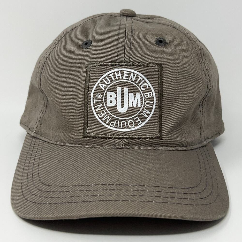 Vintage 90s B.U.M. Equipment Dad Hat Baseball Cap BUM Leather Strapback Gray